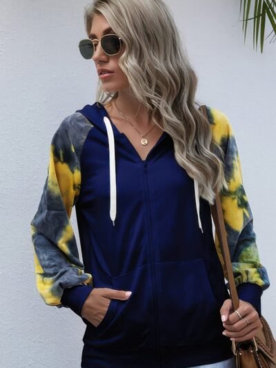Tie Dye Full Zip Front Open Loose Hoodie Tie Dye Full Zip Front Open Loose Hoodie