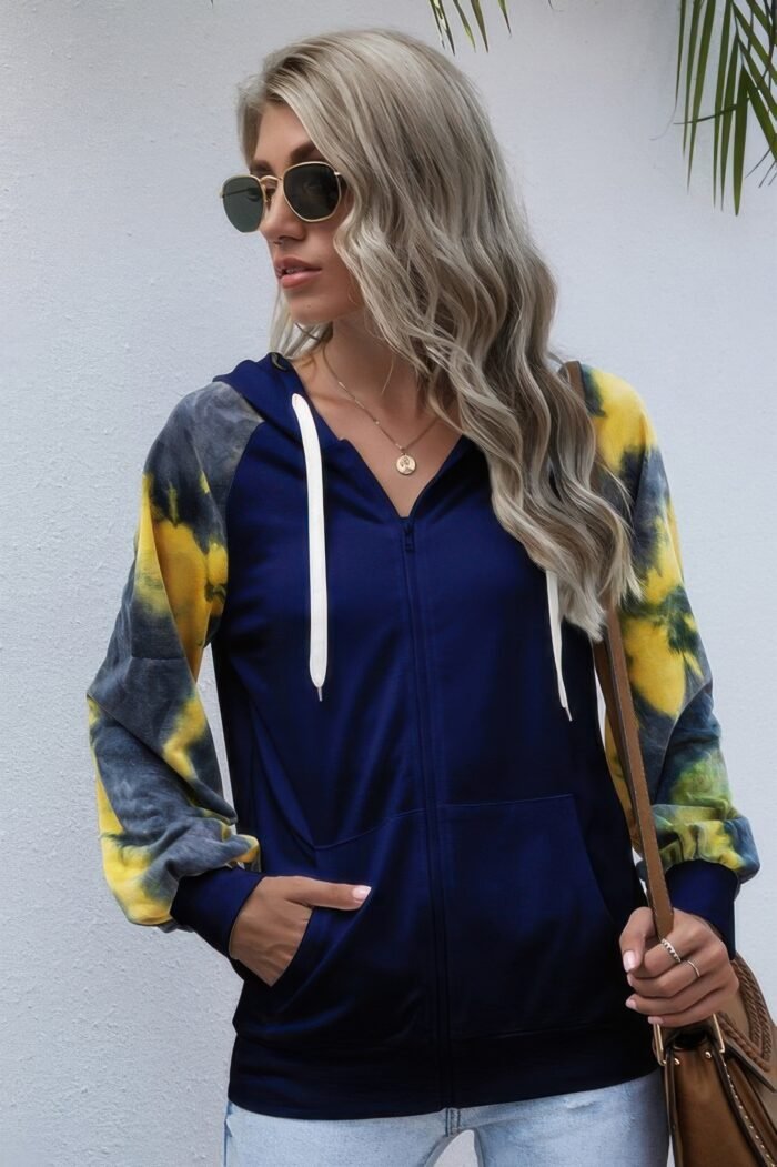 Tie dye full zip front open loose hoodie - image 3
