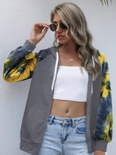 Tie Dye Full Zip Front Open Loose Hoodie Tie Dye Full Zip Front Open Loose Hoodie