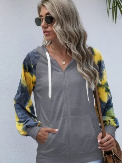 Tie Dye Full Zip Front Open Loose Hoodie Tie Dye Full Zip Front Open Loose Hoodie
