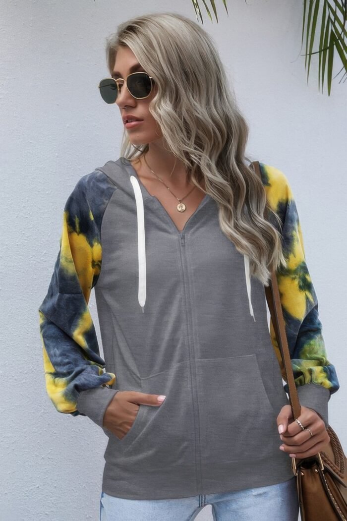 Tie dye full zip front open loose hoodie - image 5