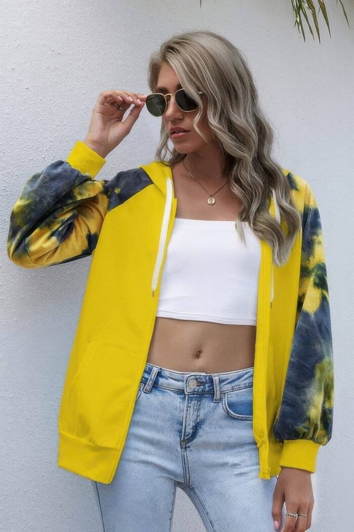 Tie dye full zip front open loose hoodie - image 7