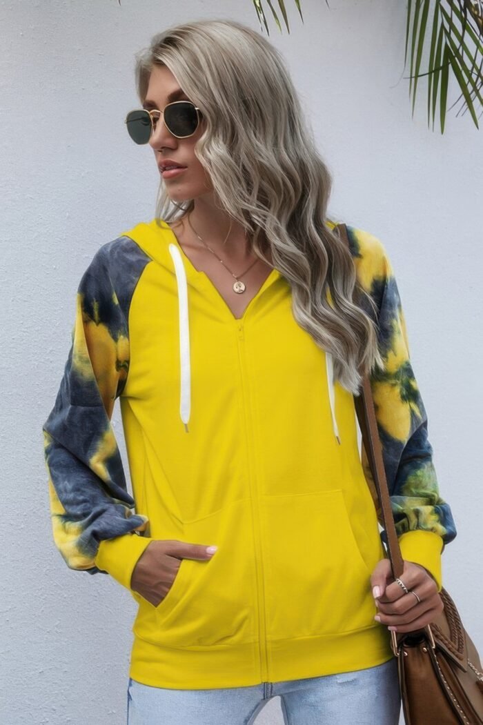 Tie dye full zip front open loose hoodie - image 8