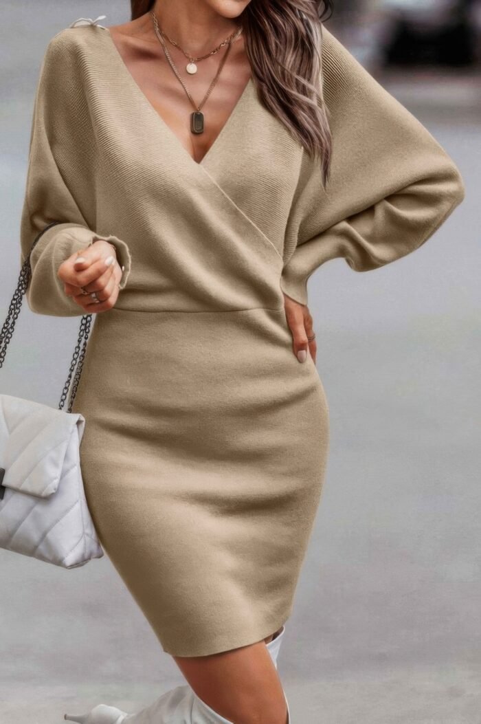 Tie back guipure lace panel slim fit sweater dress - image 1