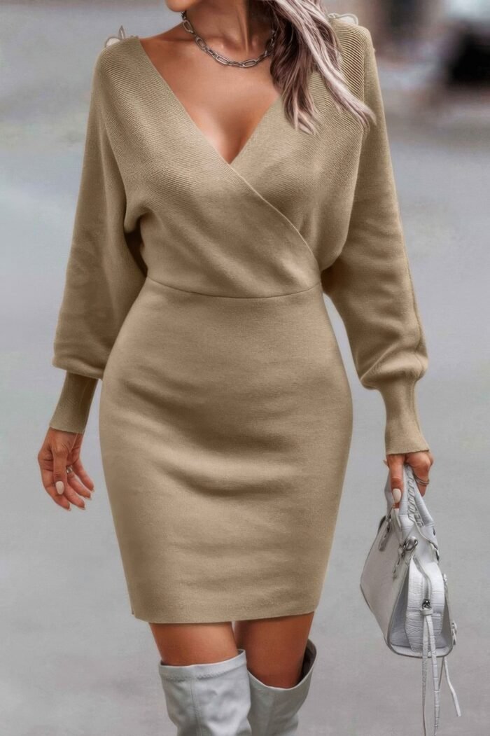 Tie back guipure lace panel slim fit sweater dress - image 3