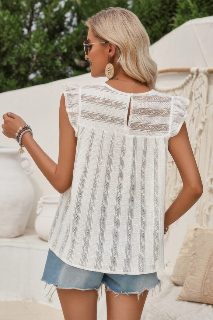 Mock neck crewneck ruffle sleeve solid slim top - image 6