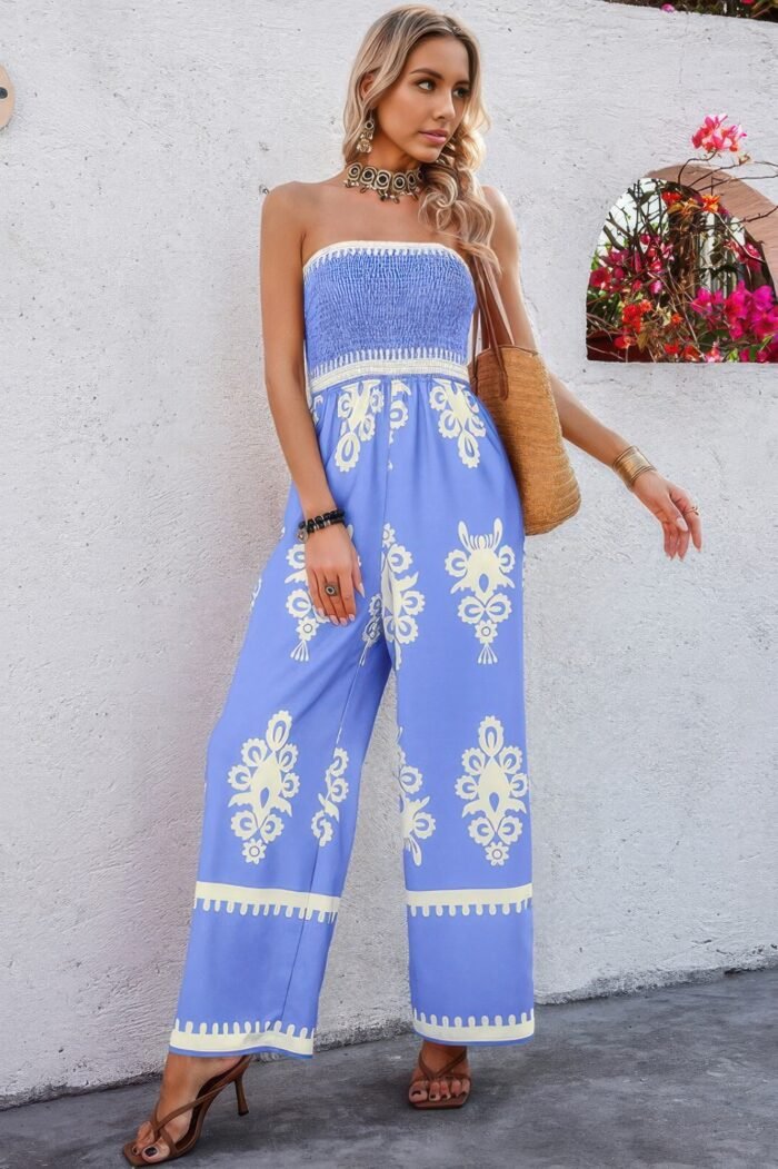 Off shoulder ruched printed high waist jumpsuit - image 7