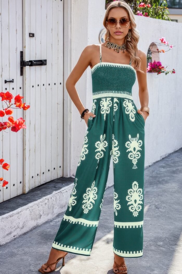 Off shoulder ruched printed high waist jumpsuit - image 9