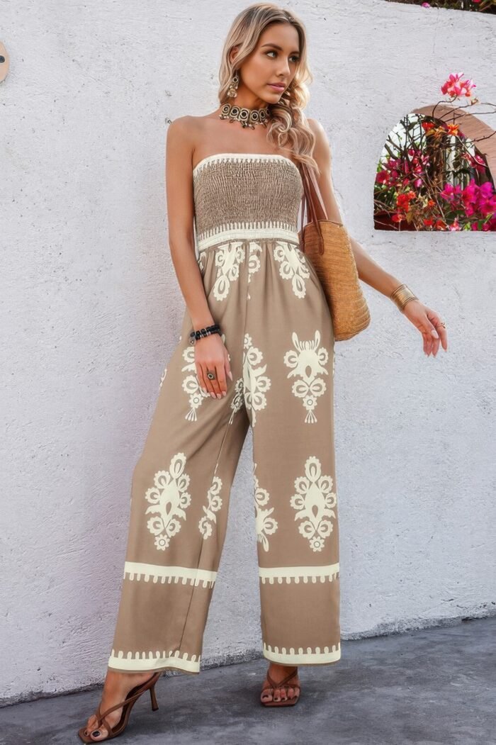 Off shoulder ruched printed high waist jumpsuit - image 17