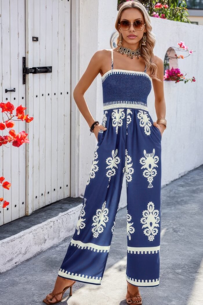 Off shoulder ruched printed high waist jumpsuit - image 18