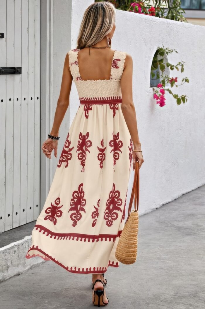 Sleeveless square neck a line smocked shirred dress - image 18