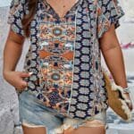 Plus Size Allover Print Boheme Loose Top