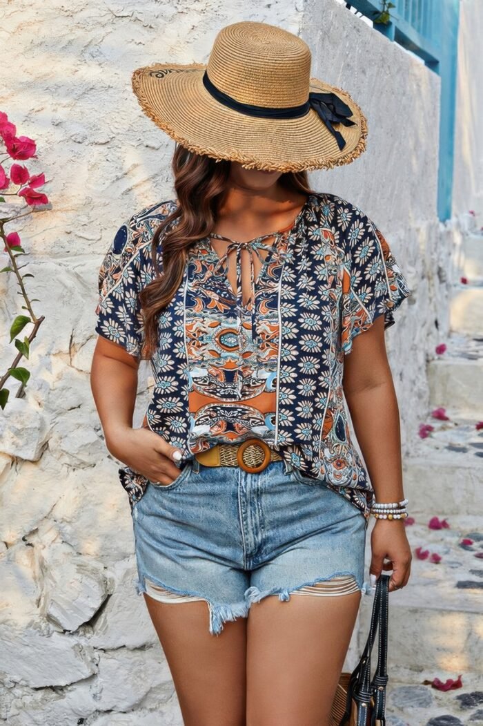 Plus Size Allover Print Boheme Loose Fit Top - Image 5