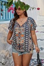 Plus Size Allover Print Boheme Loose Fit Top