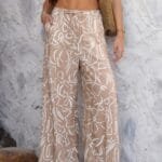 Allover Print Drawstring Pockets Wide Leg Pants