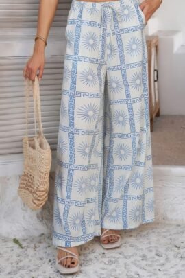 Allover Print Drawstring Pockets Wide Leg Pants Allover Print Drawstring Pockets Wide Leg Pants