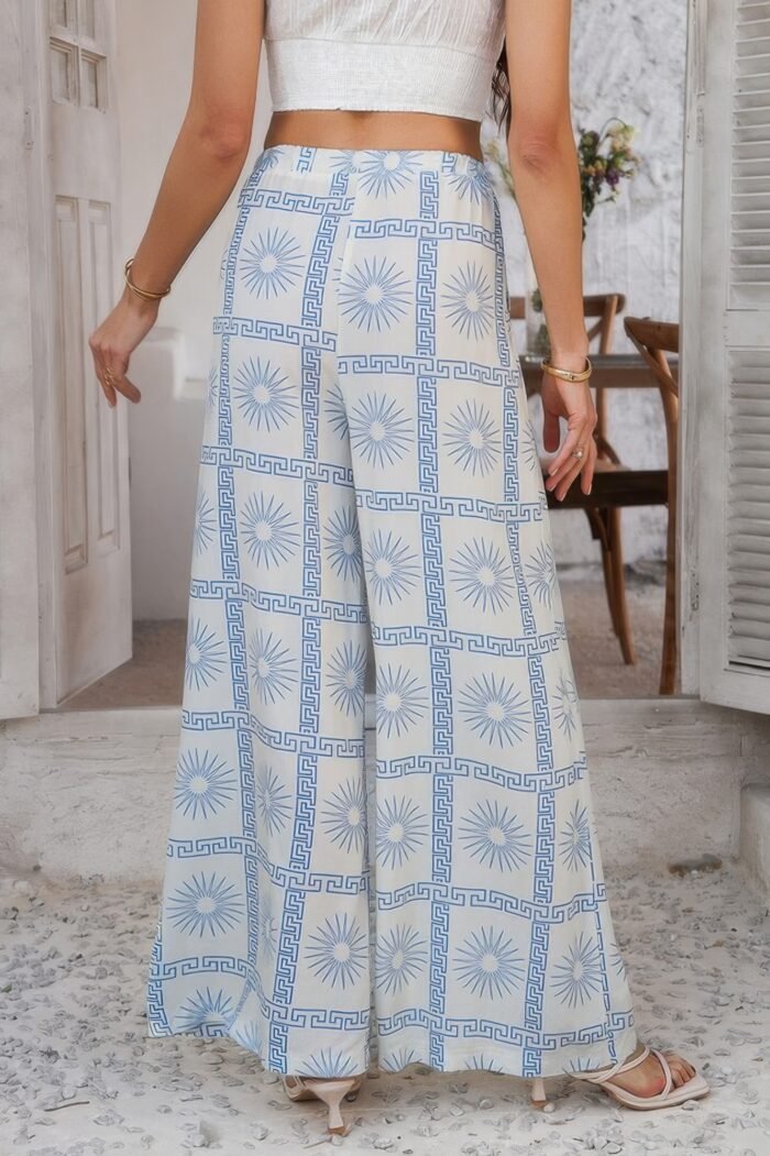 Allover Print Drawstring Pockets Wide Leg Pants - Image 6