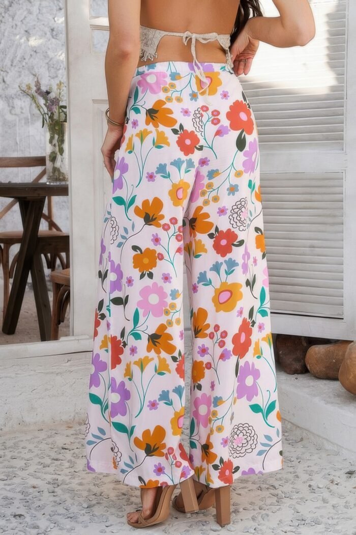 Allover Print Drawstring Pockets Wide Leg Pants - Image 9