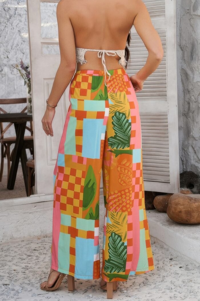 Allover Print Drawstring Pockets Wide Leg Pants - Image 12