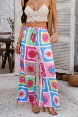 Allover Print Drawstring Pockets Wide Leg Pants Allover Print Drawstring Pockets Wide Leg Pants