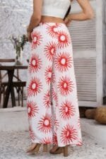 Allover Print Drawstring Pockets Wide Leg Pants