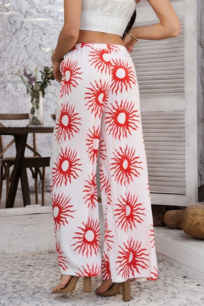 Allover Print Drawstring Pockets Wide Leg Pants - Image 18