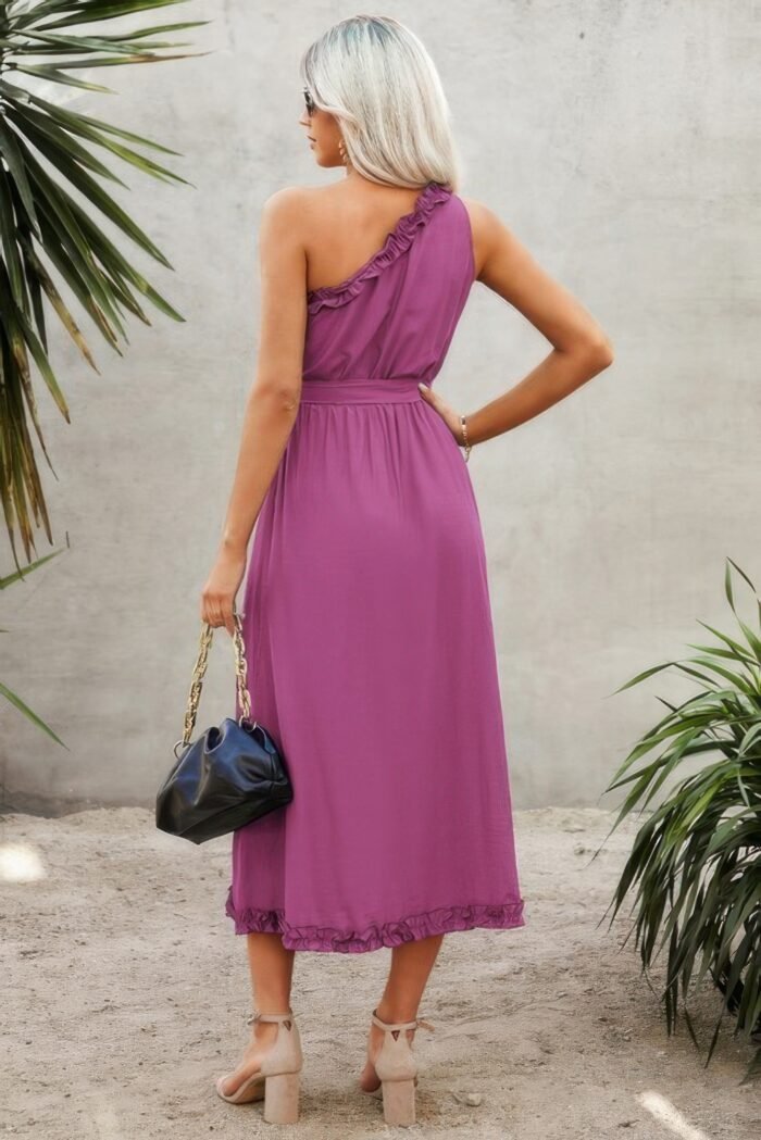 One shoulder sleeveless belt maxi dress - image 2