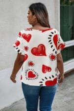 Plus Size Heart Print Ruffle Hem Sleeve Shirt