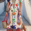 Floral Deep V Neck Batwing Sleeve Fit Dress