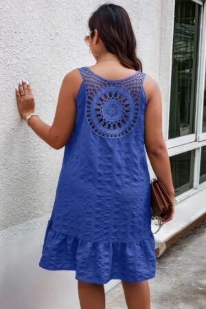 Plus Solid Ruffle Hem Hollow Out Sleeveless Dress Plus Solid Ruffle Hem Hollow Out Sleeveless Dress