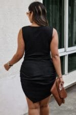 Plus Solid Button Down Sleeveless Pleated Fit Dress