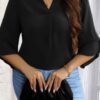 Plus V Neck Ruffle Half Sleeves Loose Blouse