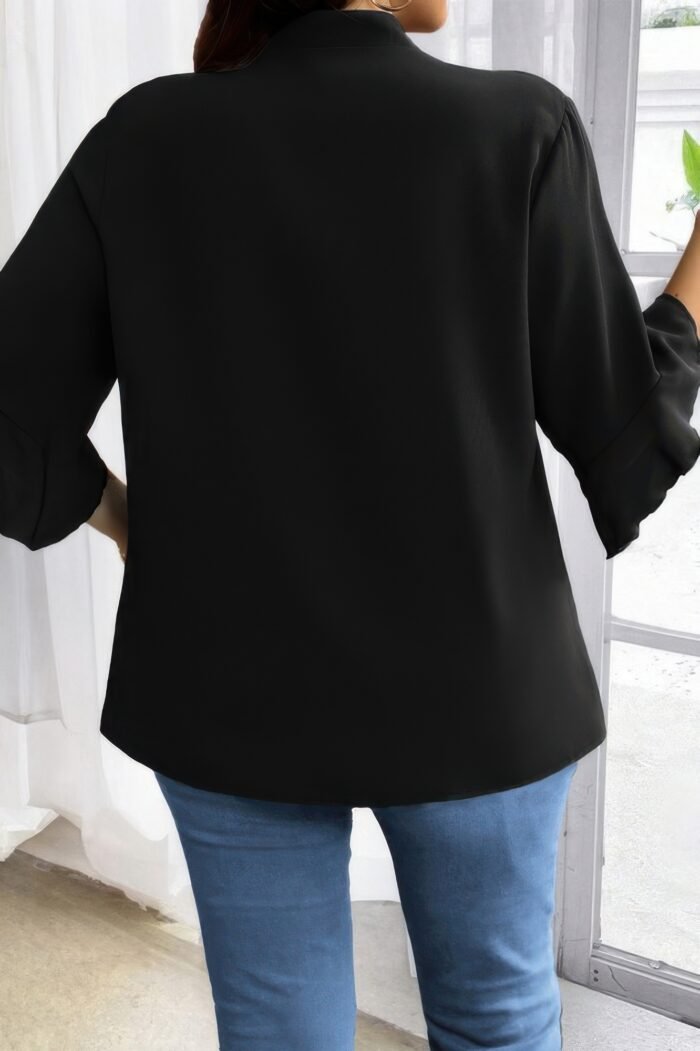 Plus V Neck Ruffle Half Sleeves Loose Blouse - Image 4