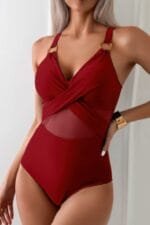One Piece Cross Lace Adjustable Straps Swimsuits