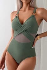One Piece Cross Lace Adjustable Straps Swimsuits