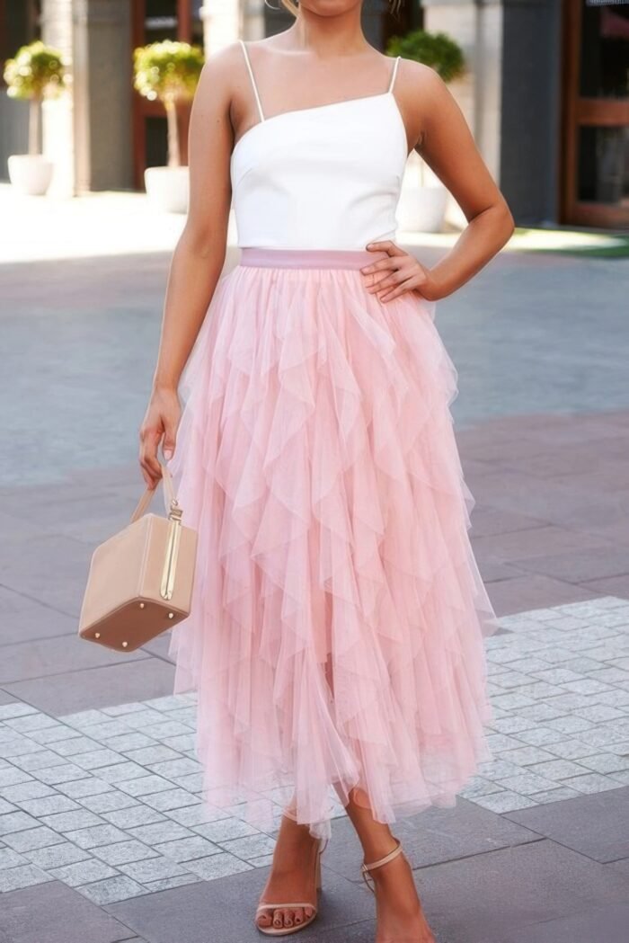 A line long tulle tiered skirts - image 4