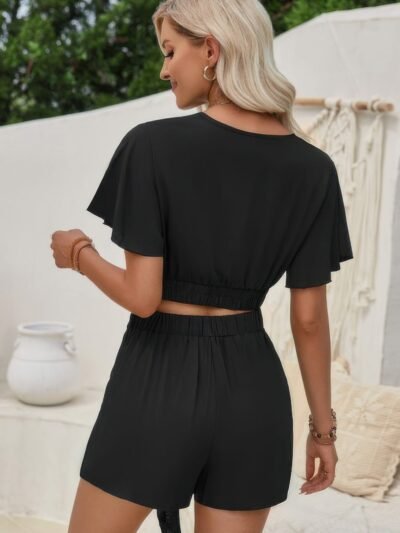 Two Pieces Cross Knot Elastic Waist Soild Sets Two Pieces Cross Knot Elastic Waist Soild Sets