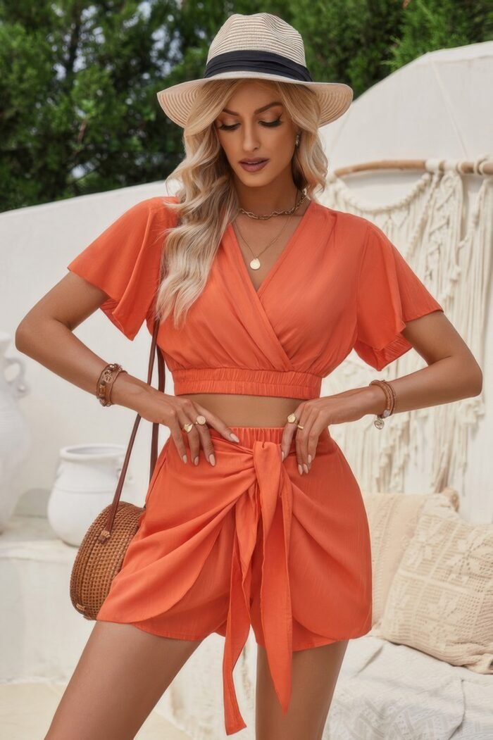 Two pieces cross knot elastic waist soild sets - image 11