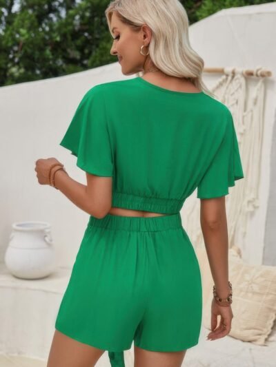 Two Pieces Cross Knot Elastic Waist Soild Sets Two Pieces Cross Knot Elastic Waist Soild Sets