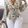 Heart Print Cross Knot Belt Fit Wrap Top