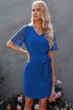 V Neck Short Sleeve Short Dress