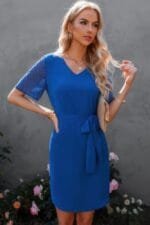 V Neck Short Sleeve Short Dress