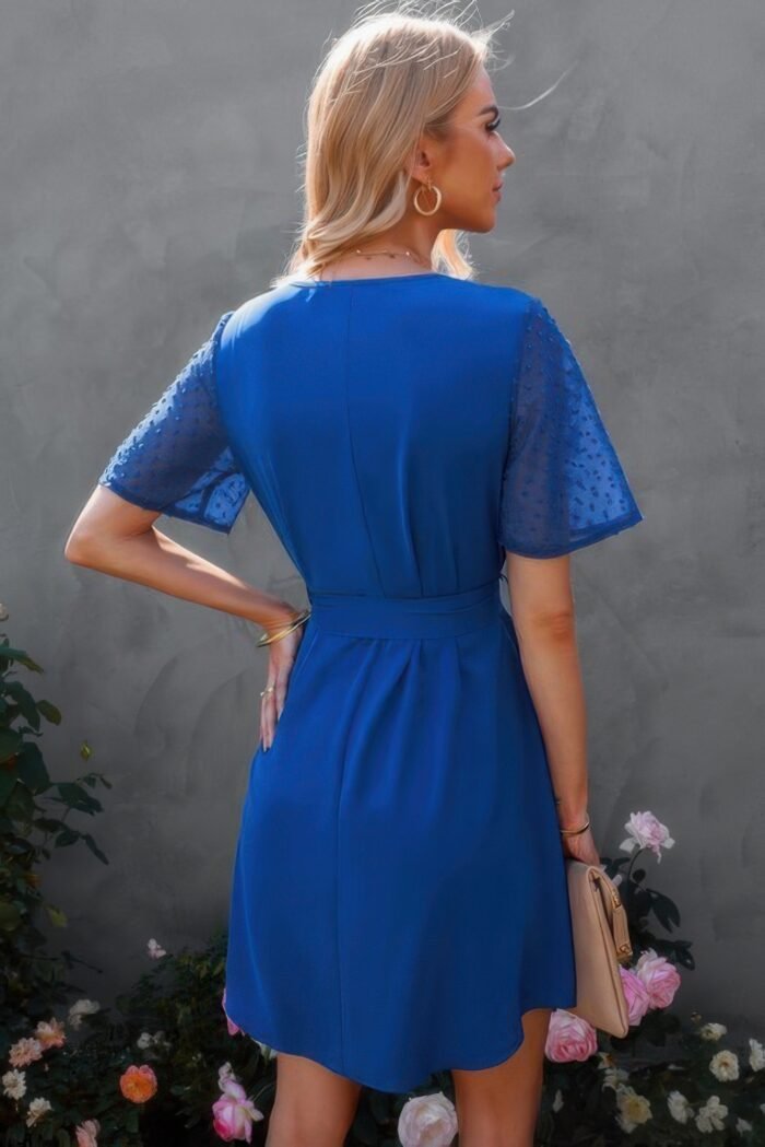 V Neck Short Sleeve Short Dress - Image 3