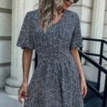 V Neck Leopard Print Ruffled Mini Dress