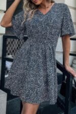 V Neck Leopard Print Ruffled Mini Dress