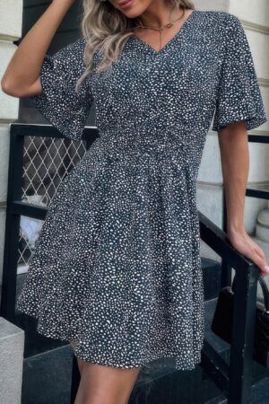 V Neck Leopard Print Ruffled Mini Dress V Neck Leopard Print Ruffled Mini Dress