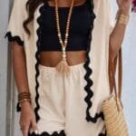 Color Block Two Pieces Button Blouse Sets