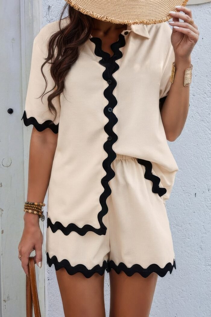 Color block two pieces button blouse sets - image 2