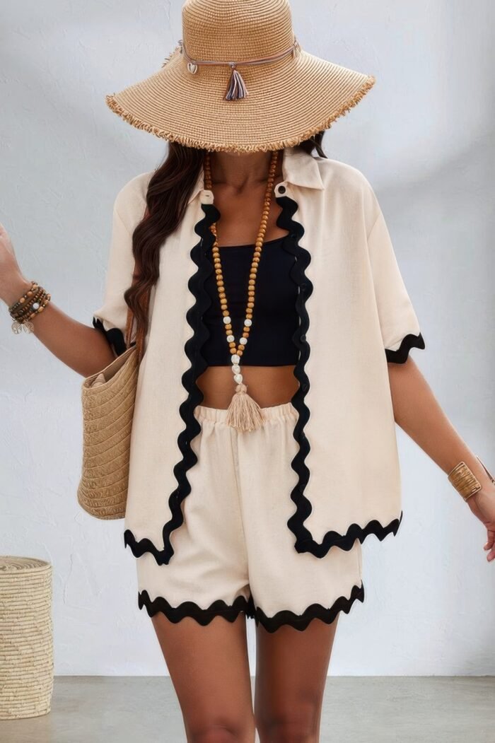 Color block two pieces button blouse sets - image 3