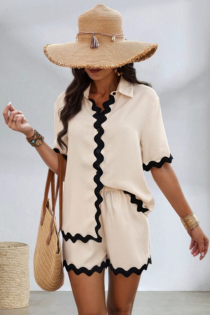 Color block two pieces button blouse sets - image 6